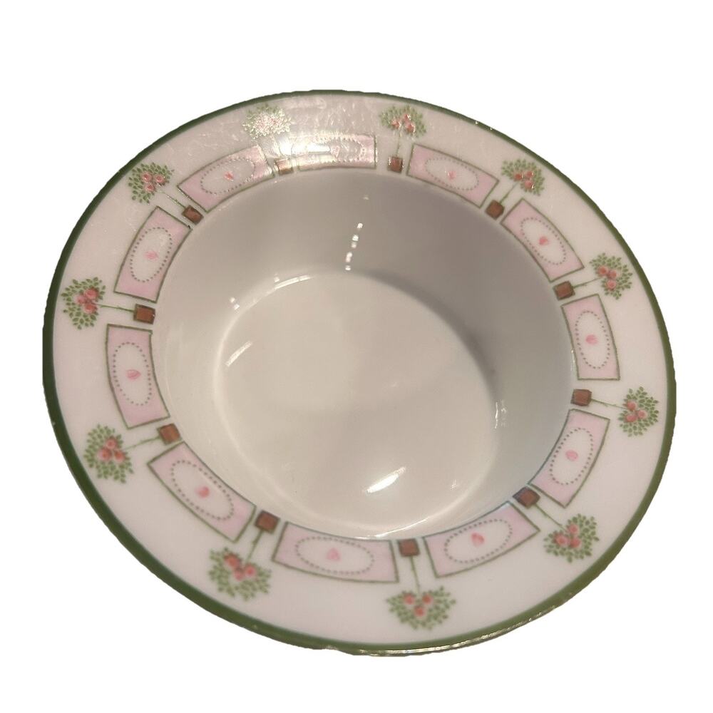 H&C Bavaria Floral Porcelain bowl 4” Green Rim Germany  antique
